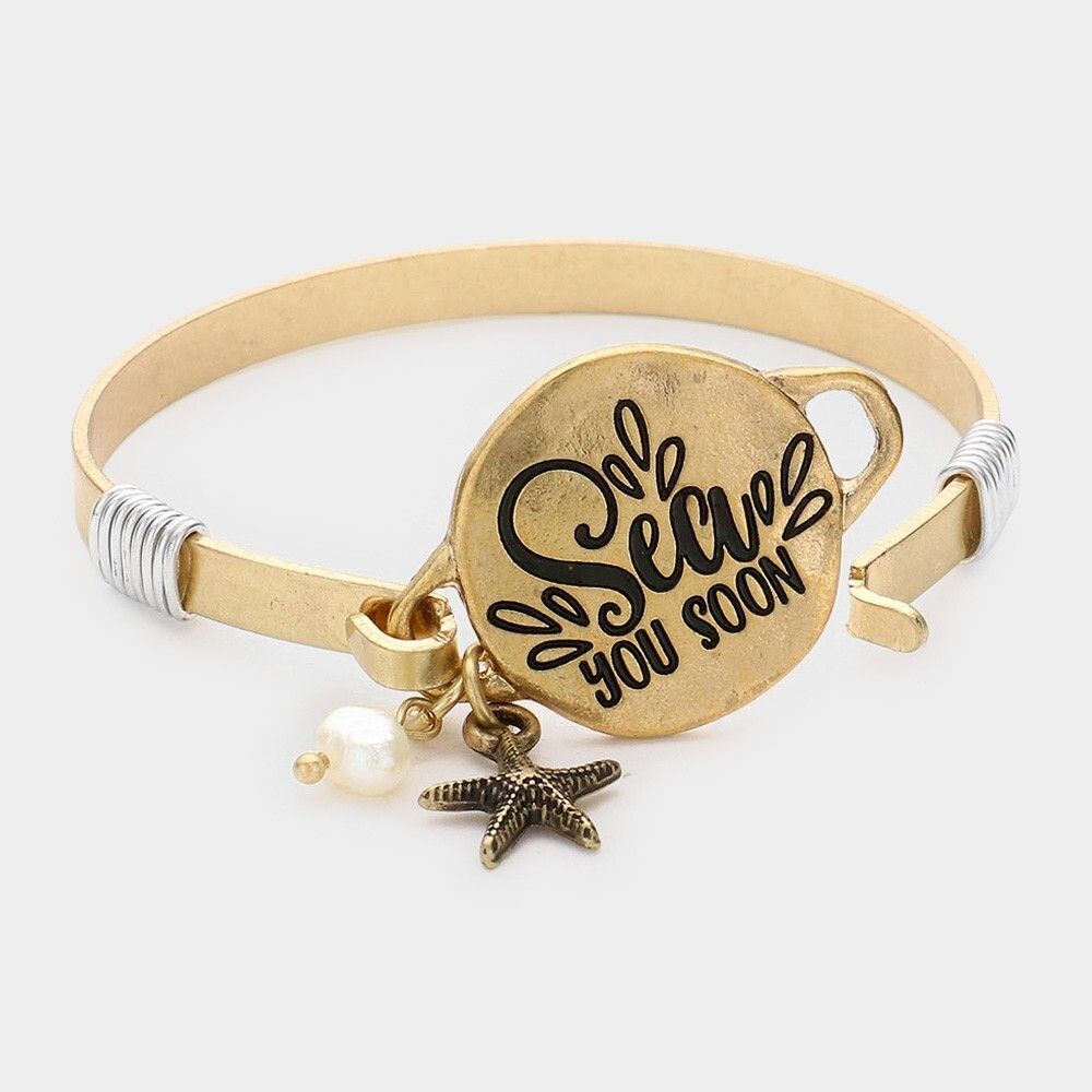Sea You Soon Starfish Charm Hook Bracelet Nautical Jewelry Beach Gift Idea
